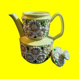 Vintage Truly Beautiful Yellow Flower Tall Tea Pot